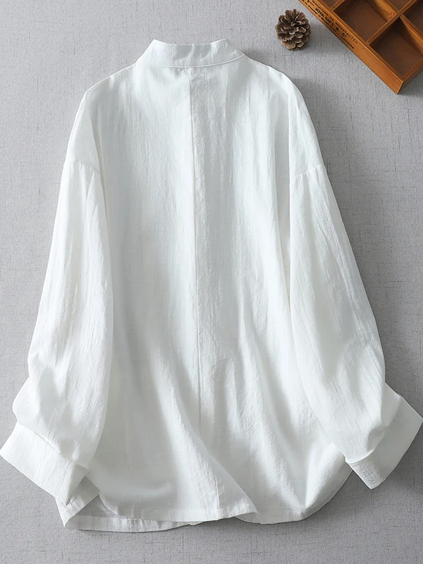 Chinese Sle Cotton Linen Loose Casual irt Long Sve Stand Collar Zen Tai Chi Clothing Large Size Women's Faionable Bu...