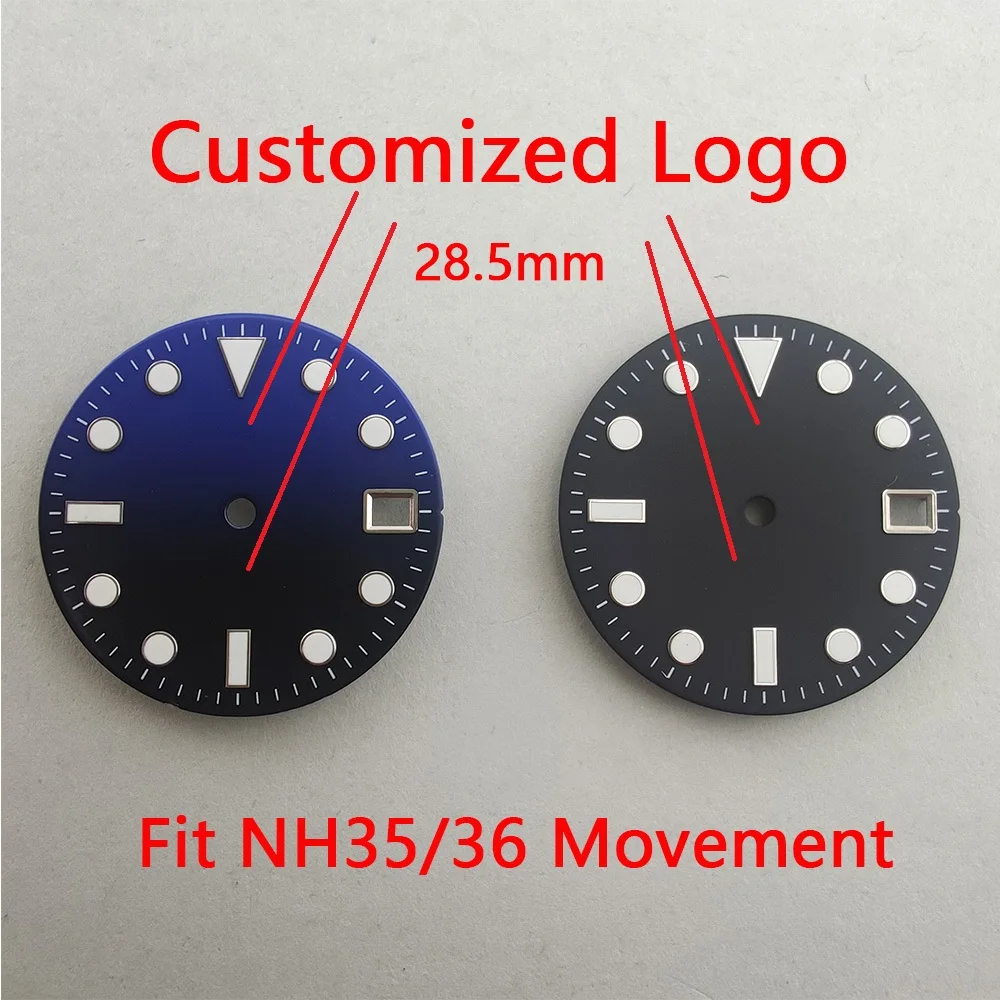 28.5mm Dial NH35 Dial DIY Custom LOGO Blue Luminous Gradient Color NH35 Watch Dial Accessories Suitable For NH35 Movement ﻿