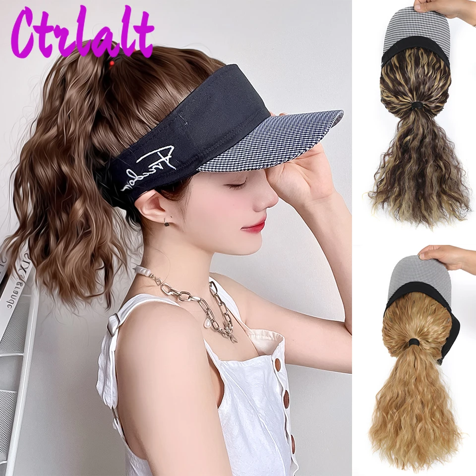 Synthetic Short Curly Ponytail Hat Wig Natural Fake Hair Extension Wig wiht Hat Adjustable Shade Baseball Cap Wig