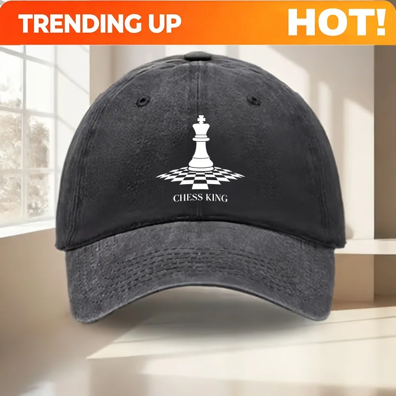 Chess King Print Baseball Cap with Chess Piece - Lightweight Round Cap Suitable for Home, Gym, Sports, Outdoors, Gift for Chess