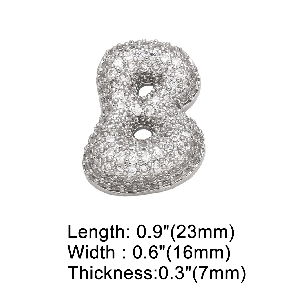 OCESRIO Silver Color White Crystal Bubble Letter Pendant for Necklaces Ballon Initial Necklace Jewelry Making Supplies pdtb595