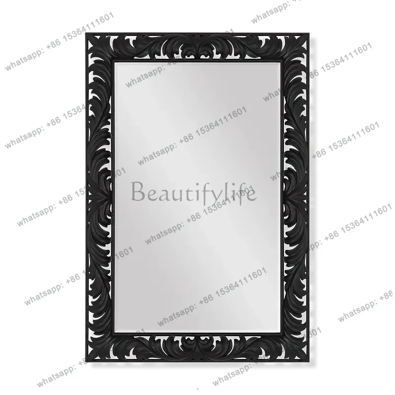 

Black retro carved wall mirror art high-value decorative mirror for home use