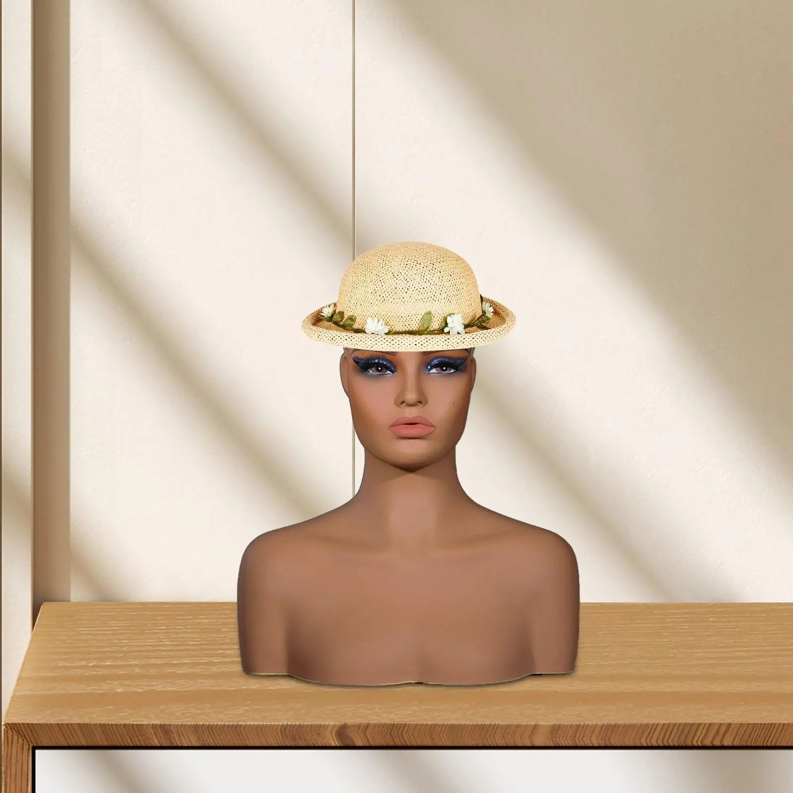 Realistic Mannequin Head, Hairpiece Head Model Multifunctional Hat Display Stand Holder with Shoulders for Hat Jewelry