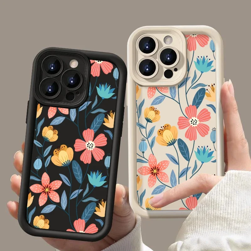Ins Style Colorful Flowers Silicone Phone Case For iPhone 16 Pro Max 15 Pro 14 13 12 11 Mini Senior Fashionable Y2K Phone Cases image 2