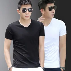 Solid color short sleeve men's T-shirt Hipster half sleeve trend Summer white