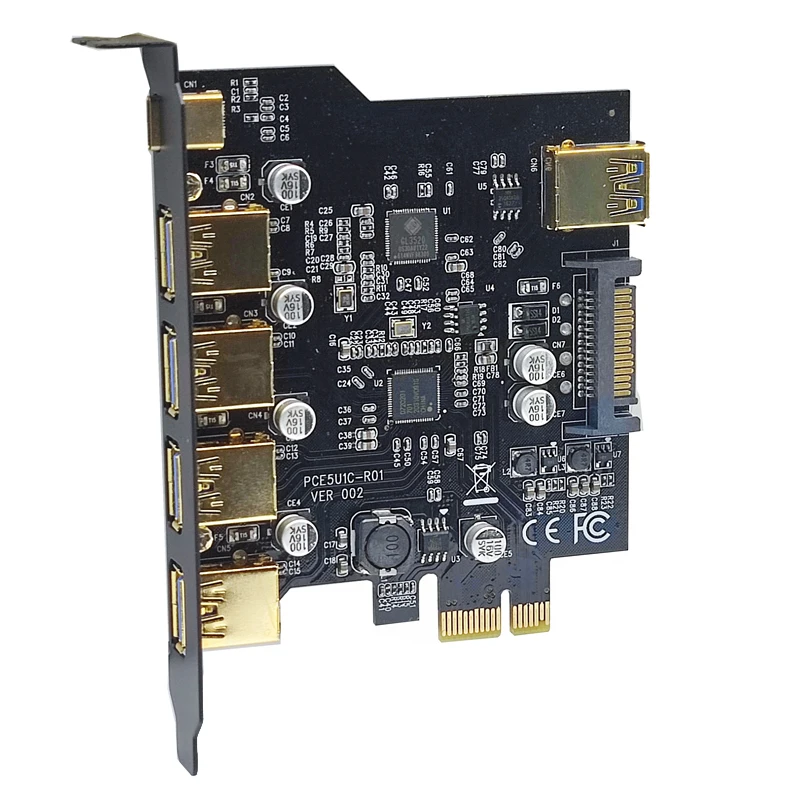 PCIE USB 확장 카드, PCI Express X1 to USB C 타입, 4 포트 외장 USB 3.0, 1 포트 내장 USB 3.0 보드, PCI-E USB 3.2 라이저