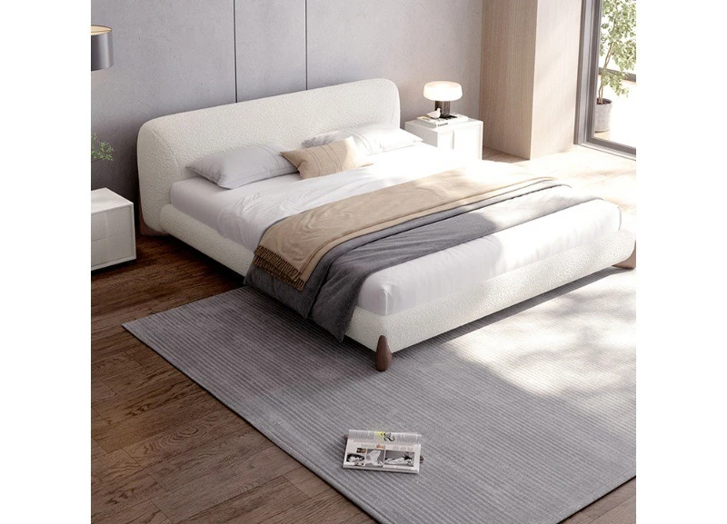 

Very simple modern master bedroom lamb wool fabric double soft bed combination Italian Nordic small