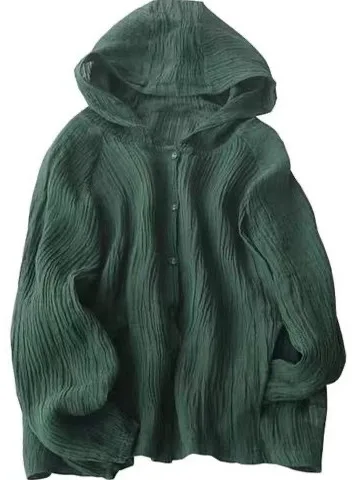 Dames mince lin à capuche Jaet coupe ample confortable chapeau irt femmes vêtements d'extérieur d'été longue Sve couleur Pure coréen Sle