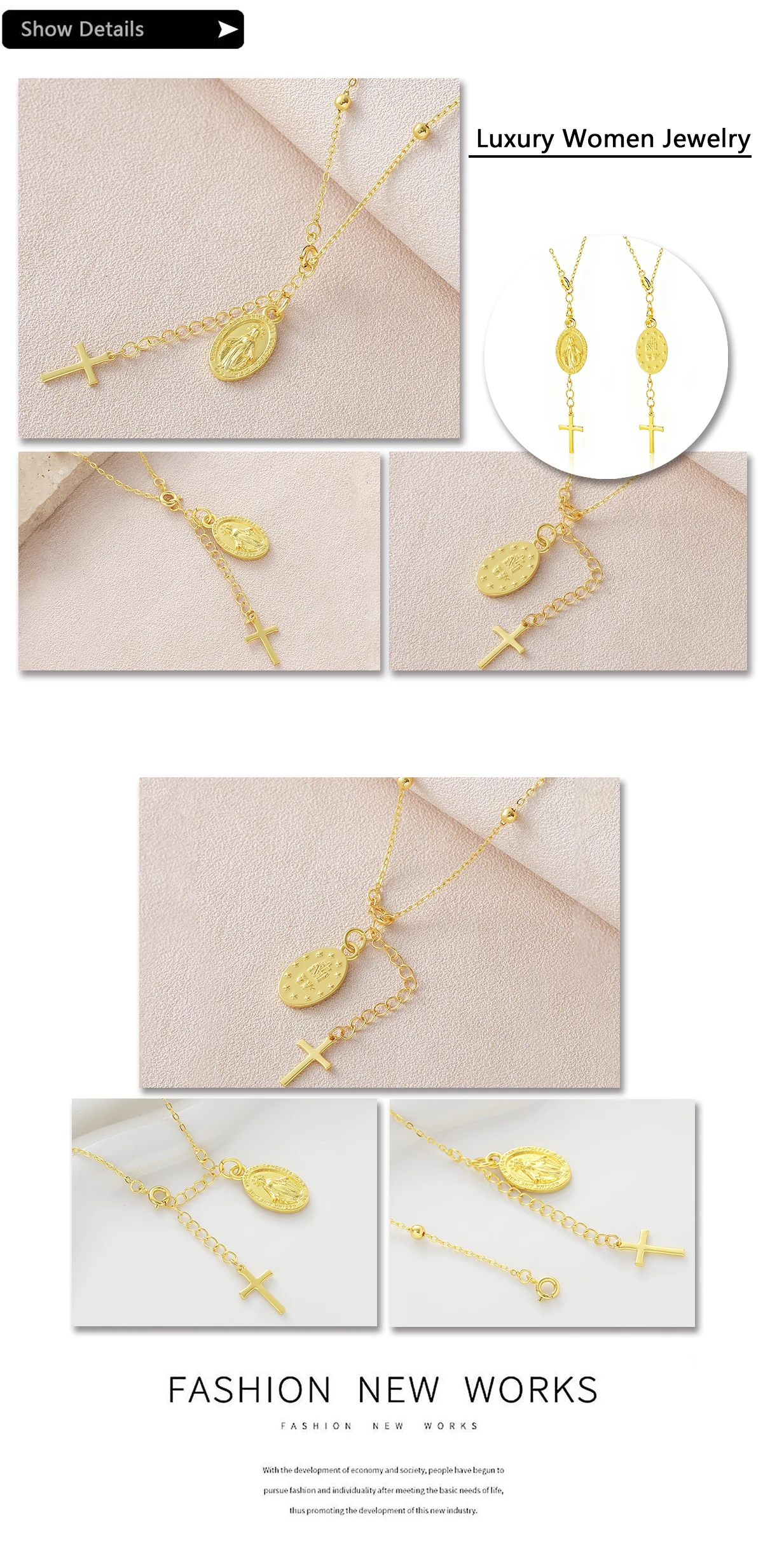 MHS.SUN Religiöse ovale vergoldete Jungfrau-Maria-Anhänger-Halsketten für Damen und Herren, modische Kreuz-Halskette, Schmuck, neueste Mode – Detail 16