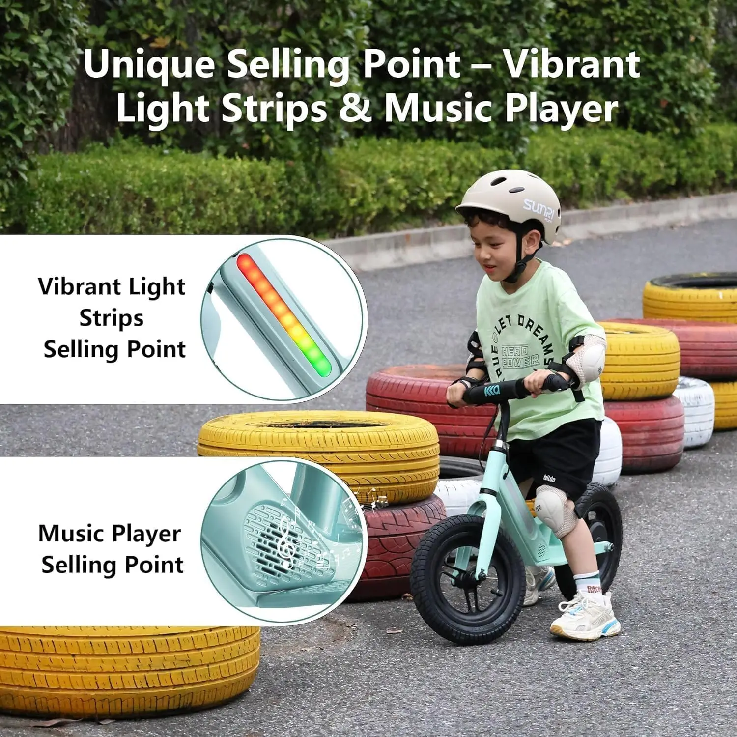 Elektrisches Laufrad für Kinder für 3–5 Personen, leichter Rahmen aus Magnesiumlegierung, 24-V-2-Ah-Akku und 180-W-Motor, verstellbarer Sitz und bunt