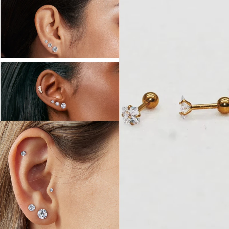 Stainless Steel Earrings Square Studs New Hypoallergenic Minimalist 4mm Clean Zircon Luxe Jewelry For Women Needle