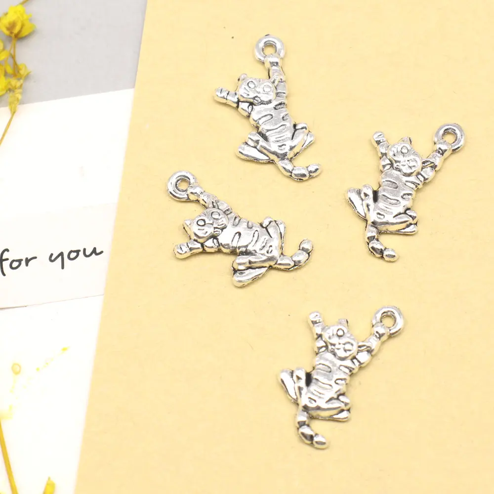 10pcs 11x22mm Cat Charms Pendant Handmade Products Best Friends Jewelry Antique Silver Color