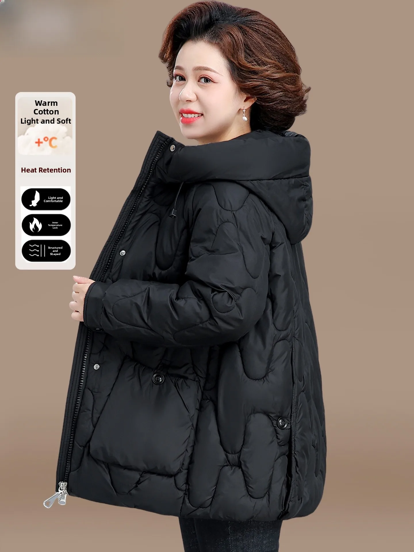 

Женское зимнее пальто больших размеров из хлопка с наполнителем из искусственного пуха, средней длины, модное, из полиэфирного волокна, для фигуры типа «груша»