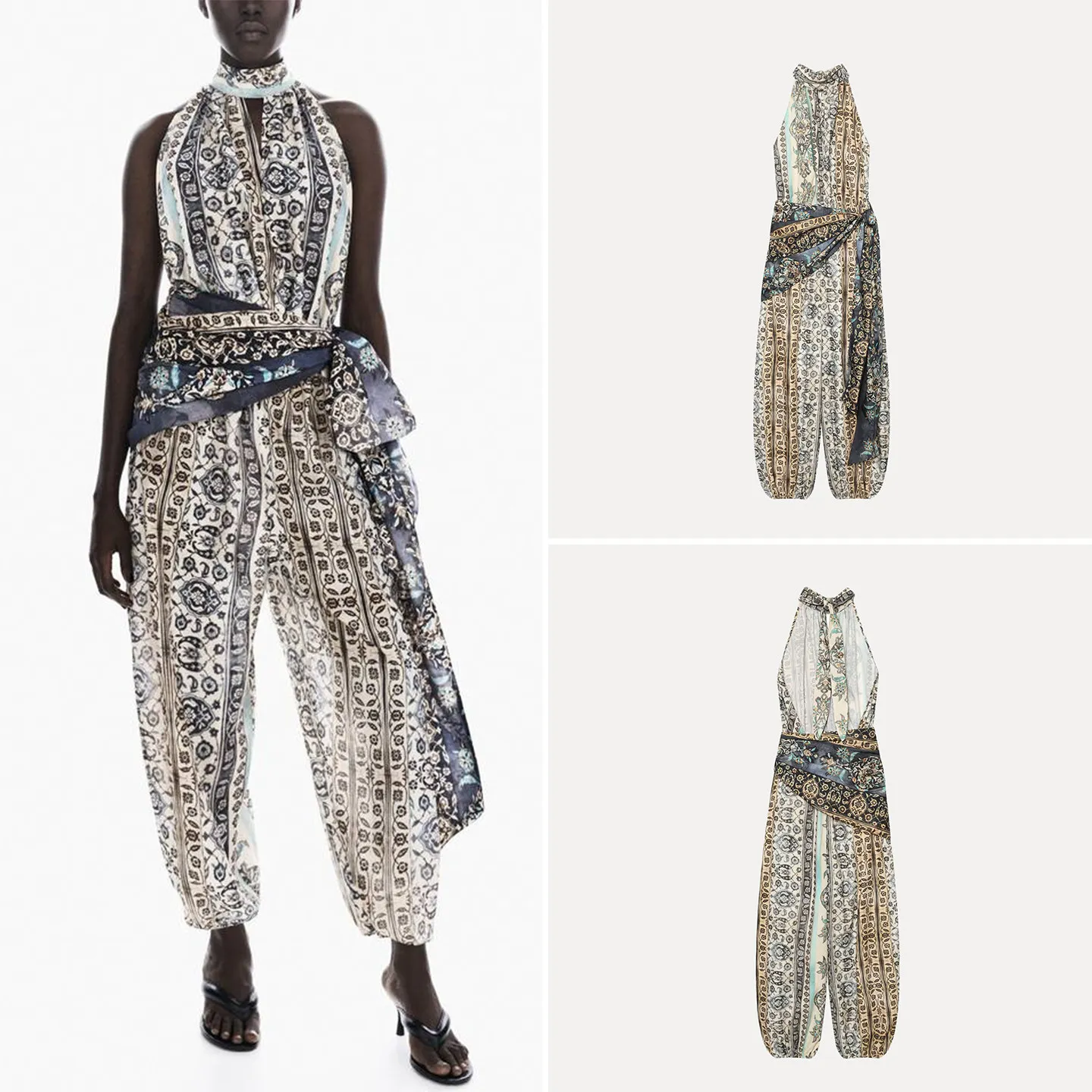 

Fashionable Knot Backless Design Summer Outfit Women's Jumpsuit High Waist Long Pants Straight Cut Commute Style Zadata Brand