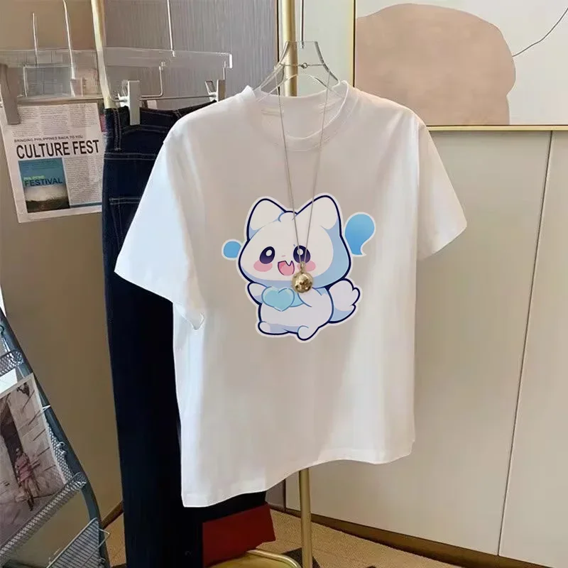 

Snow Girl Series Original cartoon happy snow spirit printed pure cotton T-shirt for women summer loose casual round neck top ins