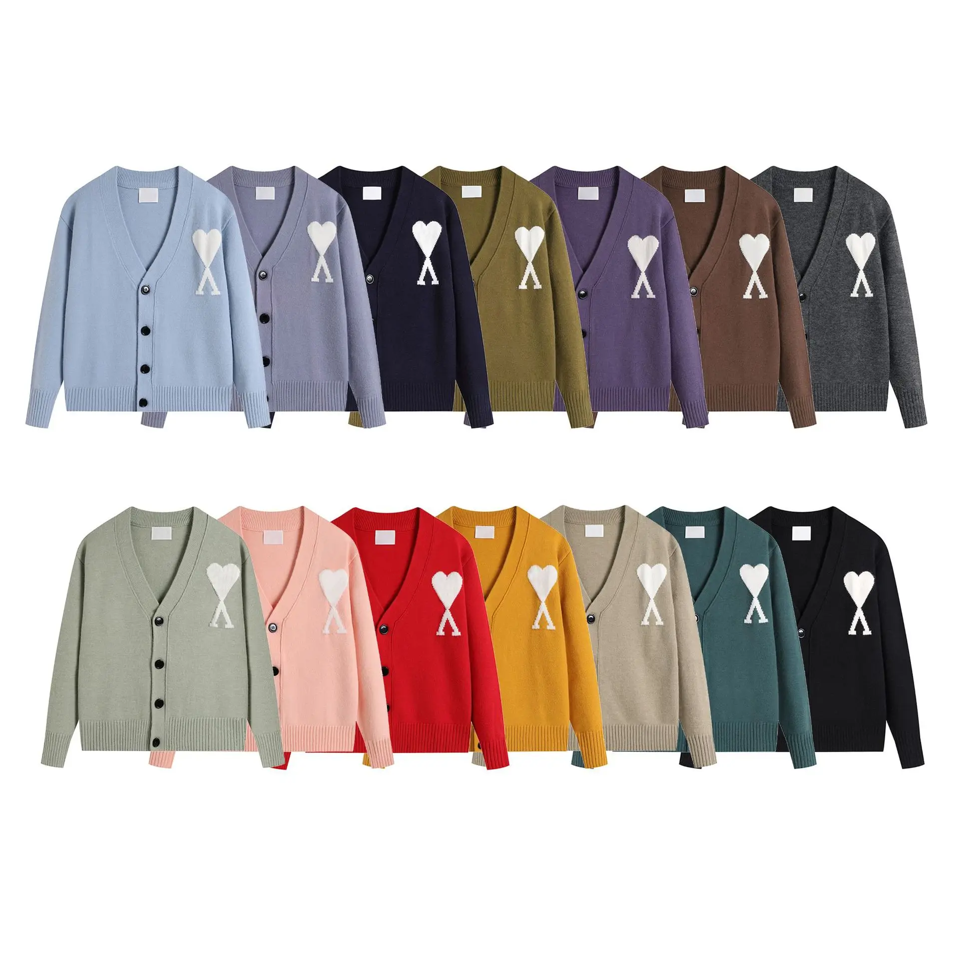 محبوك الصوفية المفتوحة سترة الخامس الرقبة فضفاضة تناسب نمط غير رسمي مريح الخريف الشتاء جديد وصول الحب نمط سترة معطف Fo... #4