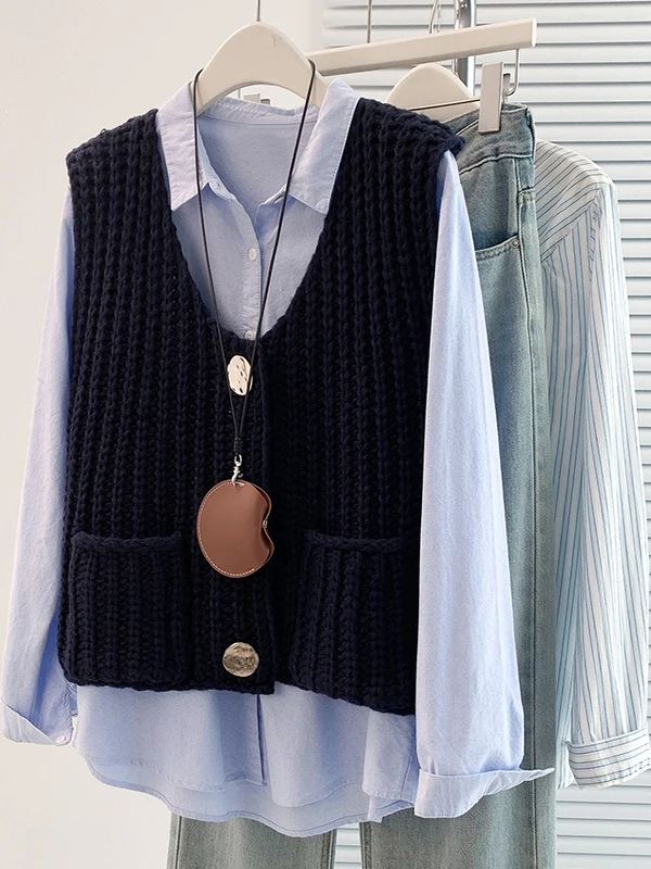 

Корейский женский вязаный жилет ort Svel, кардиган, модная многослойная верхняя одежда, весна-осень, новое поступление