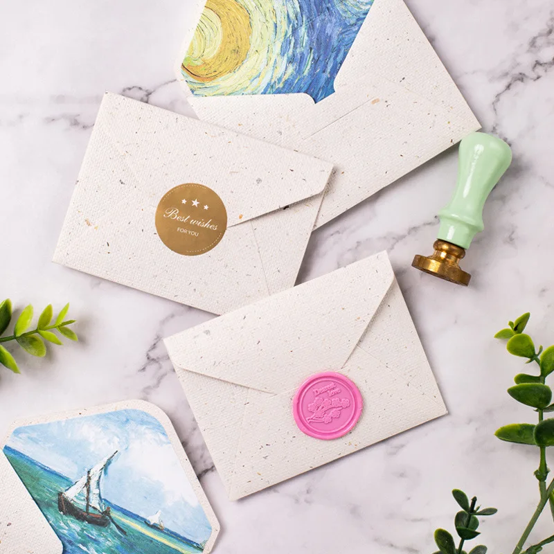 Envelope Texture Elegant Vintage Oil Painting Design Wax Seal Botanical Forest for Wedding Invitation Handmade Craft Envelope