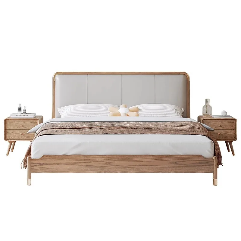 

Nordic, all solid wood bed, soft bag, double, modern, simple, master bedroom