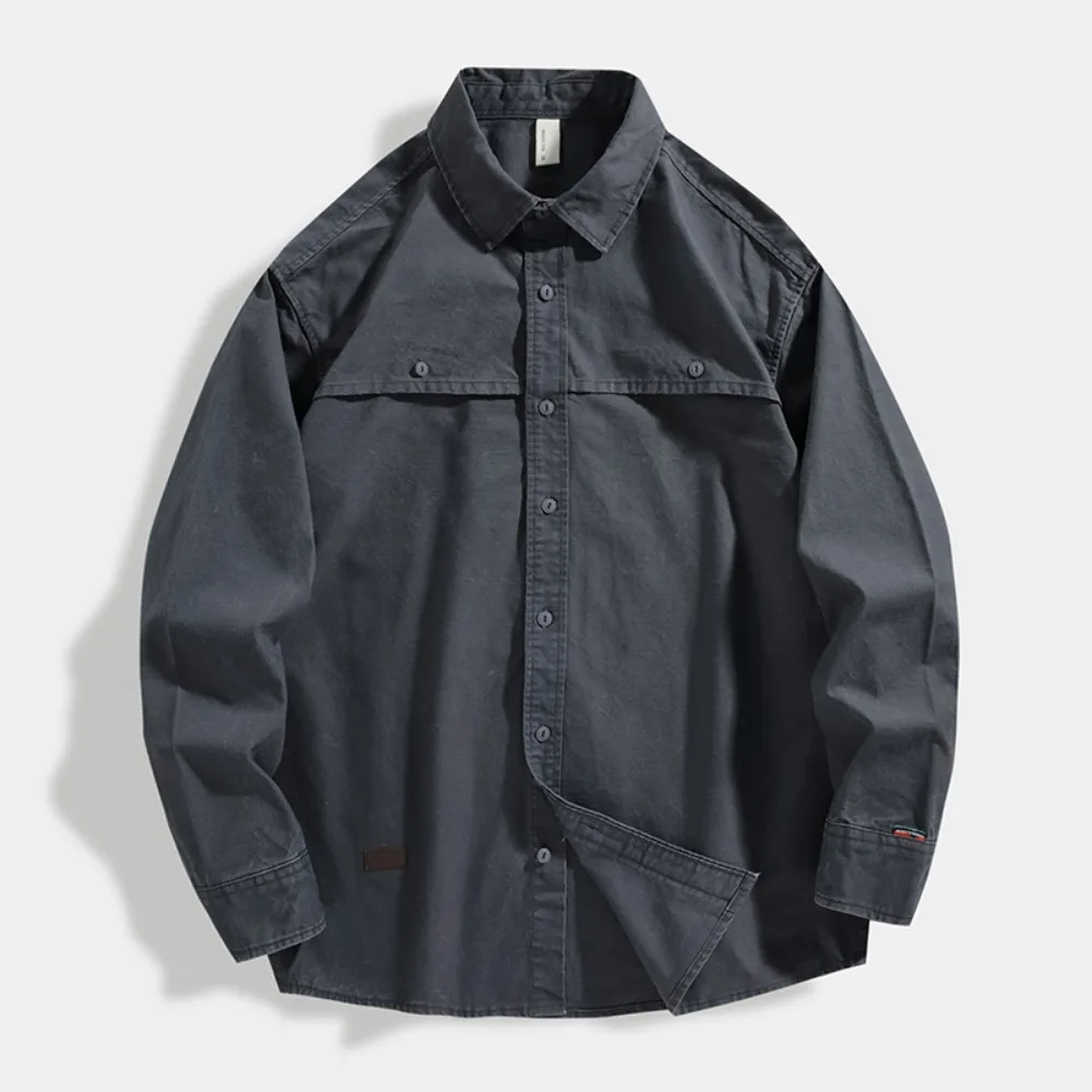 Retro pure cotton work shirt men's long-sleeved loose large-size casual shirt spring and autumn jacket top