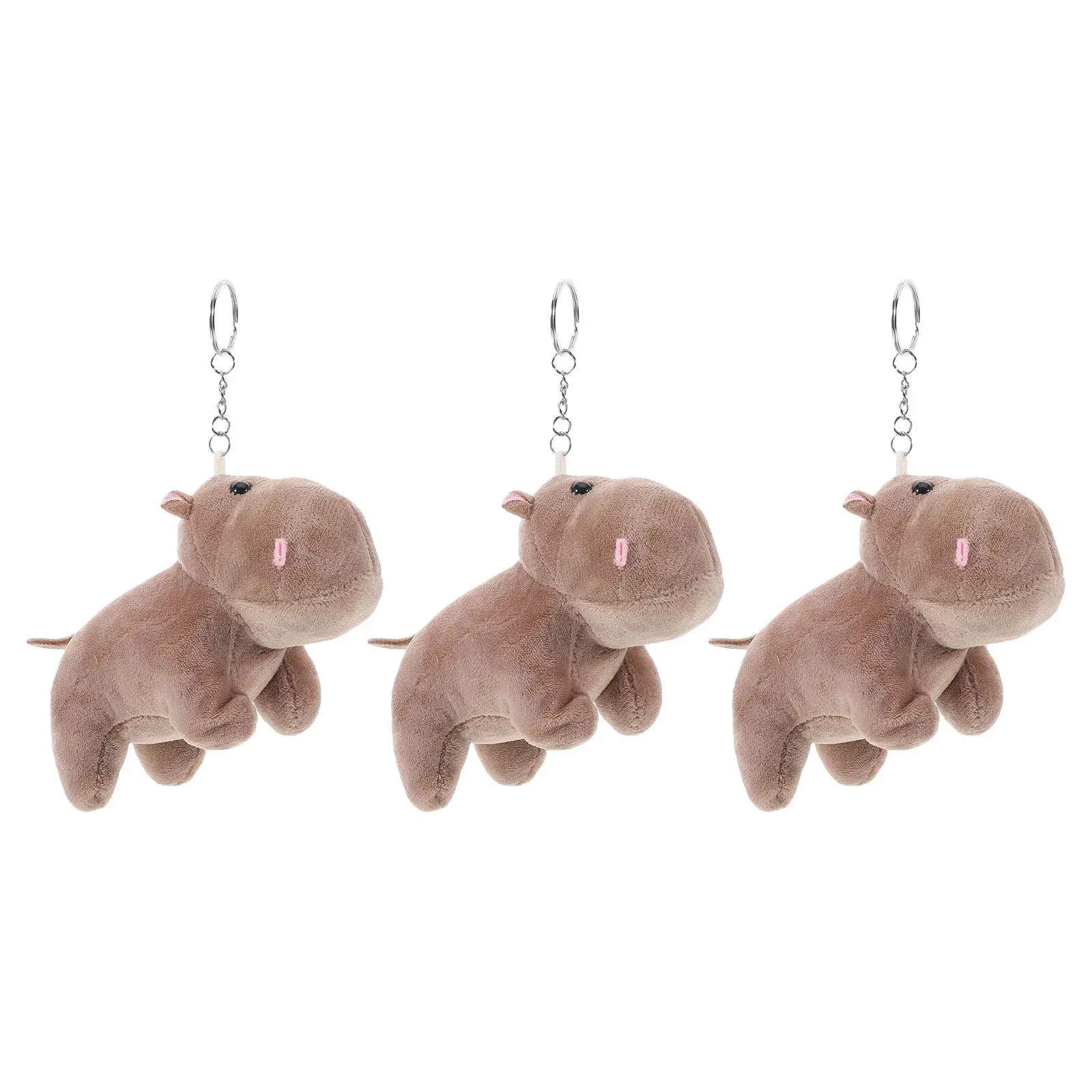 3Pcs Cute Jungle Animal Keychains Hippo Cartoon Style Animal Keyring Mini Small Backpack Charms Gifts Wildlife