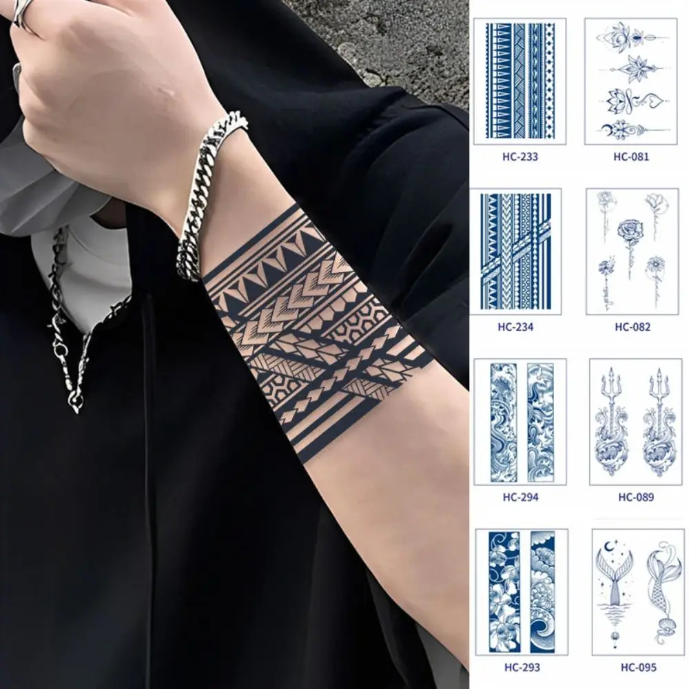 

8PCS Whales/Waves Pattern Temporary Tattoo Stickers Waterproof 3D Texture Stripe Tattoo Stickers Personalized Colorful
