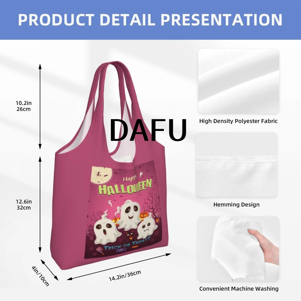 Happy Halloween Funny Halloween Print Cotton Tote Bag - Casual Commuter Shoulder Bag for Work Grocery Shopping Trick or Treat