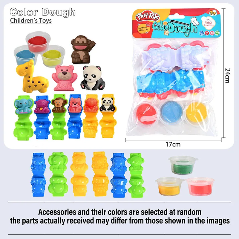 Plasticine Tools Kit in Bag Kids Color Clay with Various Animals Plastic Molds Preschool School Handwork DIY Play Dough Material