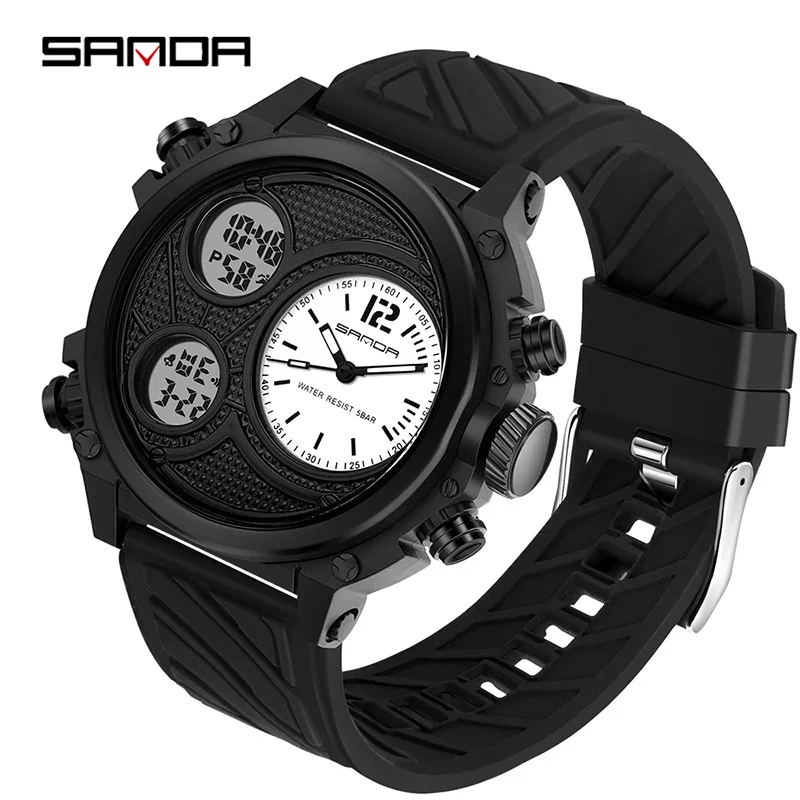 

Sanda3002 dual display watch 50M waterproof night light stopwatch alarm clock calendar Japanese movement sports men and women