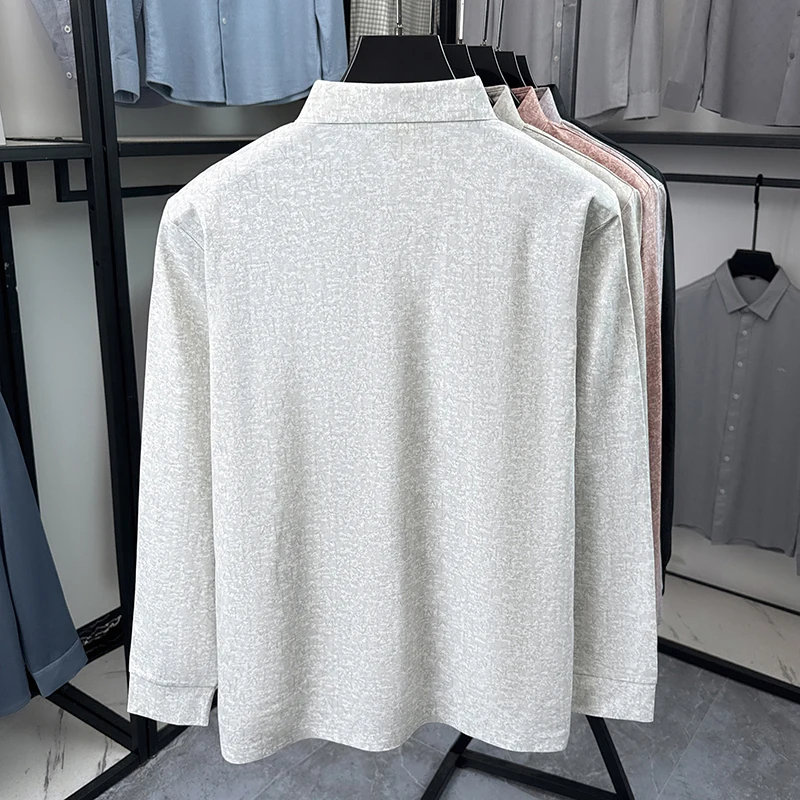 Frühling Herbst Herren Revers Polo-Oberteile Hochelastisches Knitterfreies Material Kleines Brustlogo-Design Slim Fit Herrenbekleidung – Detail 10
