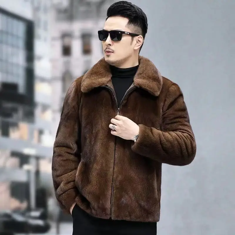 

Winter Faux Fur Coat Men Warm Thick Jacket Mid Length Outerwear Soft Plush Shearling Style Elegant Fashion Casual Tops