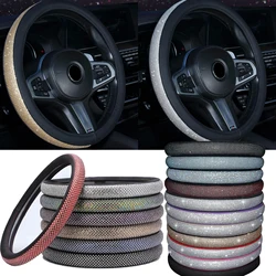 Rhinestone Car Leather Steering Wheel Covers Steering Wheel Crystal Cover Auto Car Interior Accessories For Women Girls