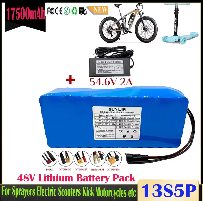 

13S5P 48V 17500mAh 18650 BMS Rechargeable Lithium Battery Pack Suitable for Electric Bicycles and Scooters bicicleta eléctrica