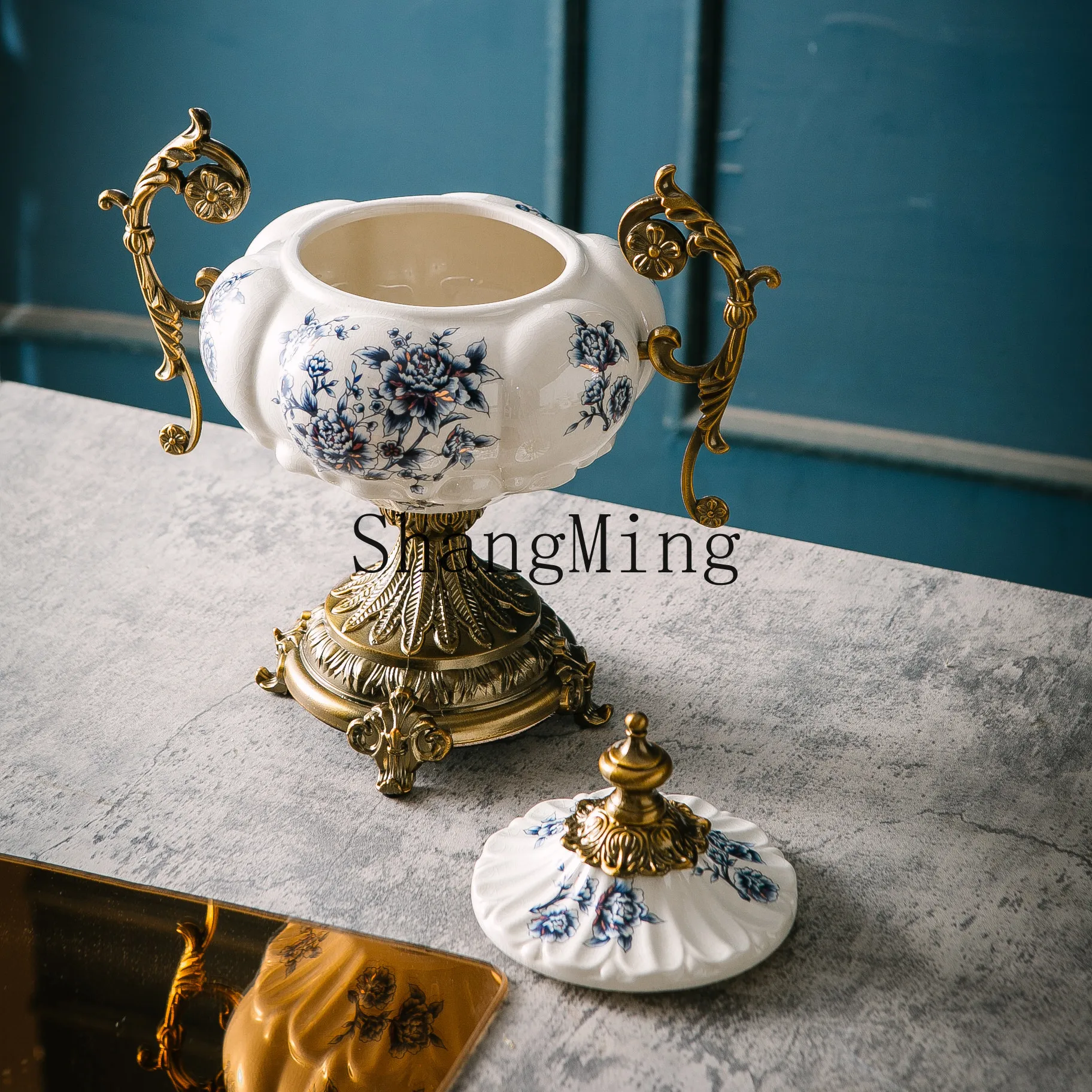 FG retro ceramic general storage tank large high-end ornament jewelry box storage glazed candy jar