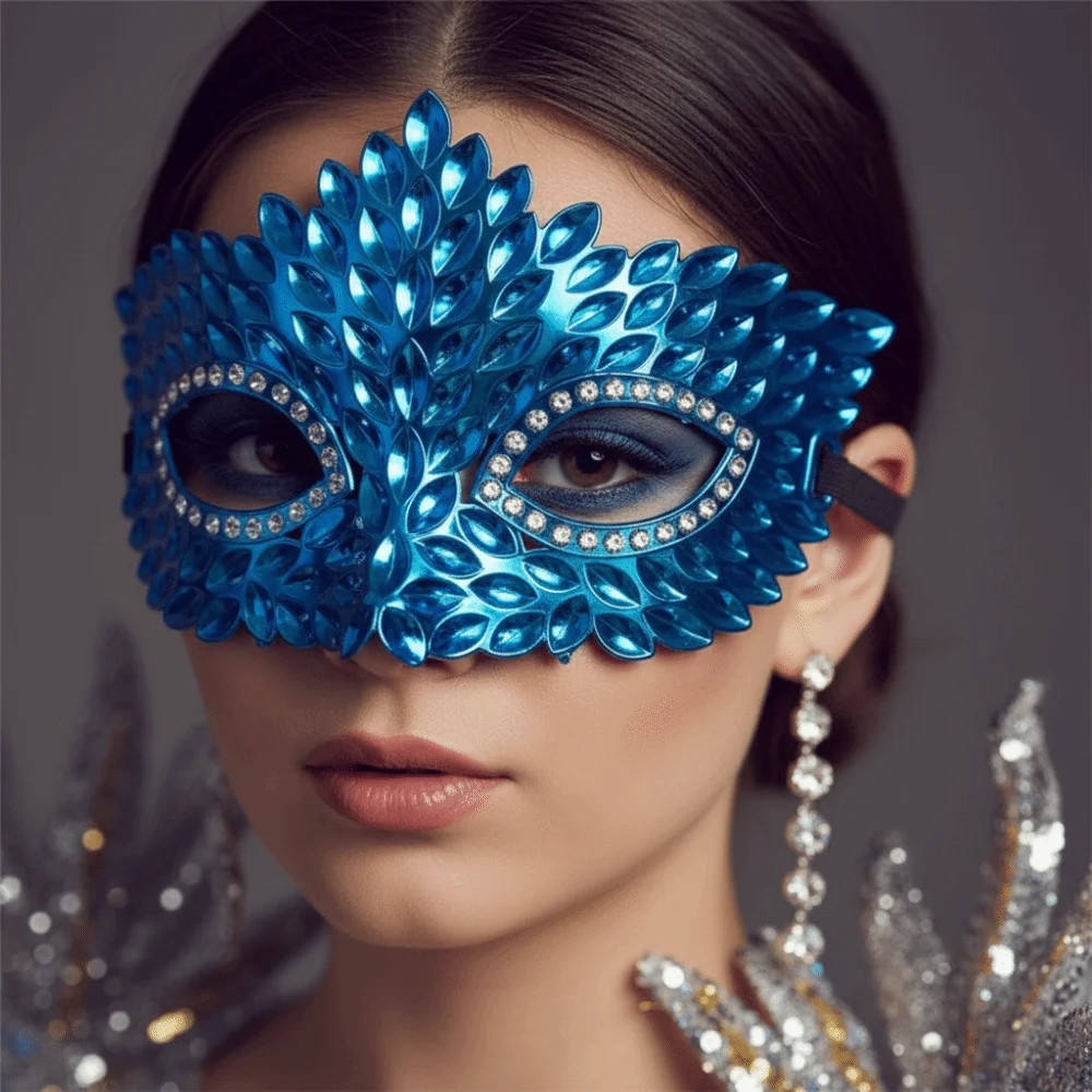 Costume Eyewear Metallic Masquerade Mask Crowned Shiny Half Facepiece Textured Flexible Party Eyemask Women