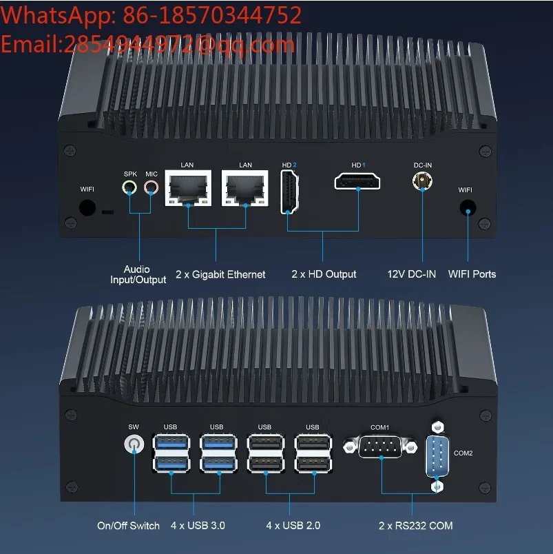 Fanless Mini Industrial Computer I5 I7 Dual Network Port Dual Serial Port VESA Wall Mount