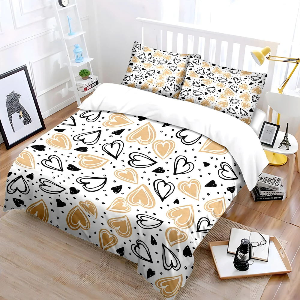 Heart doodle pattern background Duvet Cover Set Digital Print Colorful Polyester Bedding with Zipper Closur for kids gifts