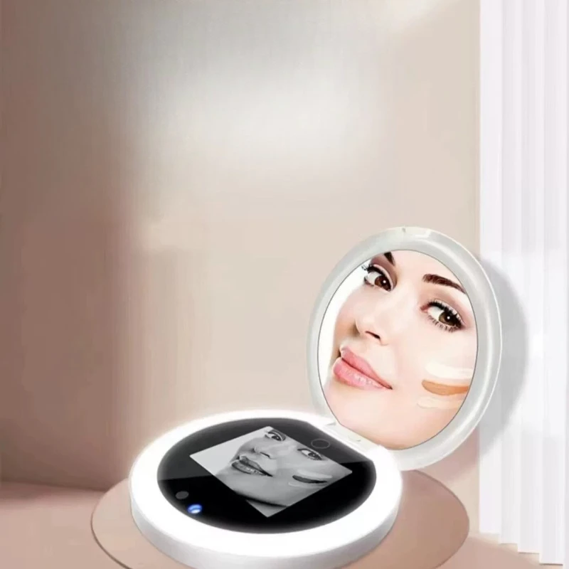 Smart sunscreen detection makeup mirror, square with power bank function, red, white, green