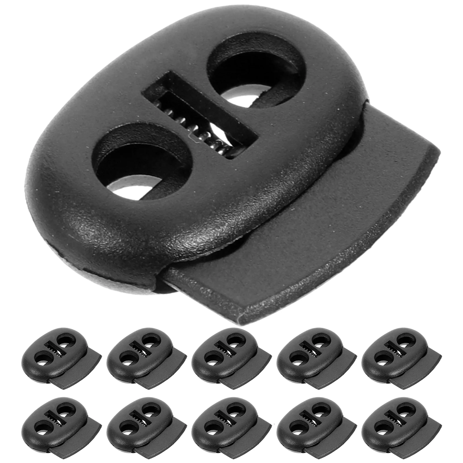 10PCS Universal Backpack Mountaineering Bag Plastic Threading Buckle Double Hole Cord Lock(Black) Double Hole Stopper