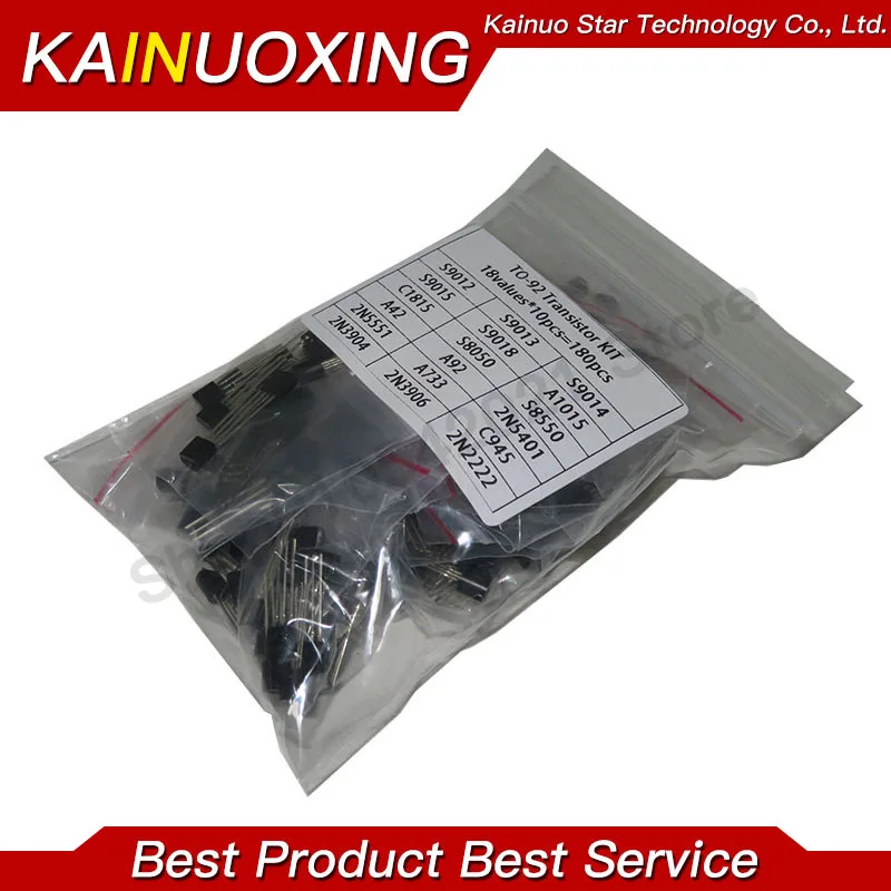 Kit assorti de composants de Transistor, 180 pièces/lot, 2N2222 S9012 S9013 S9014 A1015 C1815 S8050 S8550 A42 A92 TO-92, 18 valeurs chacune, 10 pièces