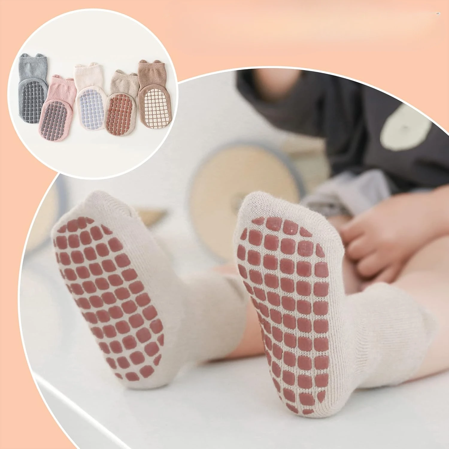 Baby Short Socks with Cute Patterns, Soft and Anti-Slip Adhesive Socks Are Suitable for Both Boys and Girls for Daily Wear