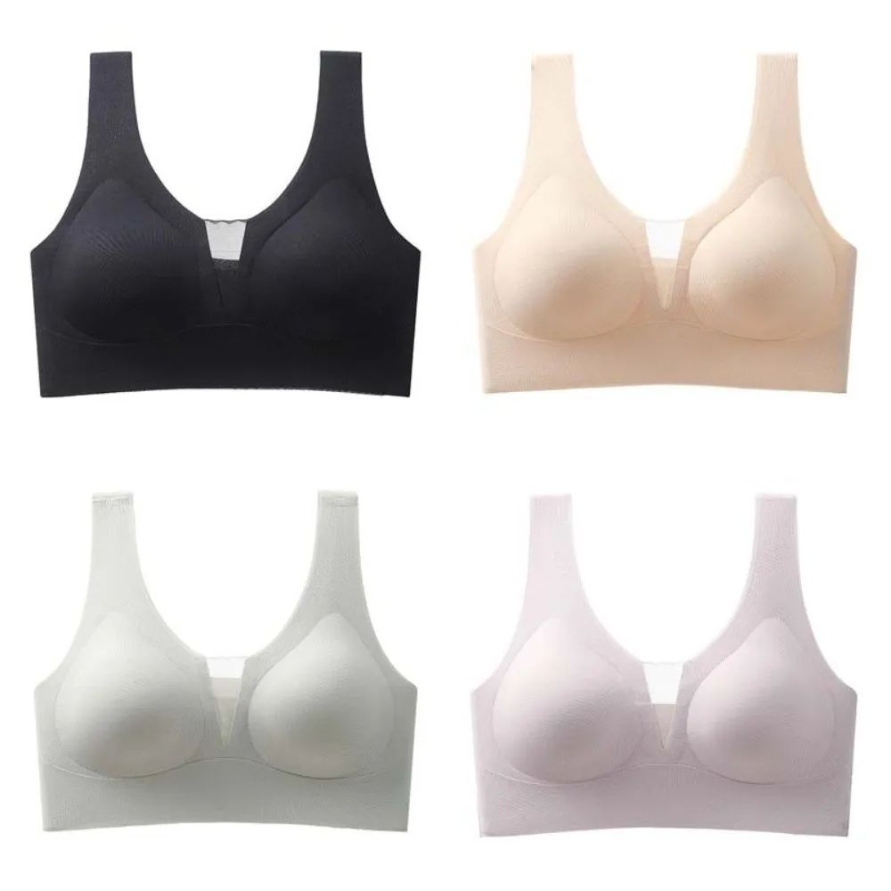 Traceless Seamless Bra กันกระแทก Bra เสื้อกั๊กไร้สาย Deep V Bra สีทึบ Anti-sagging Brassiere สําหรับผู้หญิง Gym