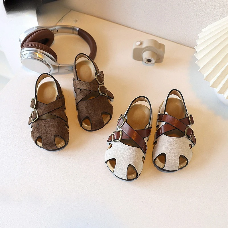 Brand Kid Sandals 2025Summer New Vintage Girl Sandal Cork Boy Sandals Casual Beach Shoes Designer Kid Shoe Сандалии Для Девочек