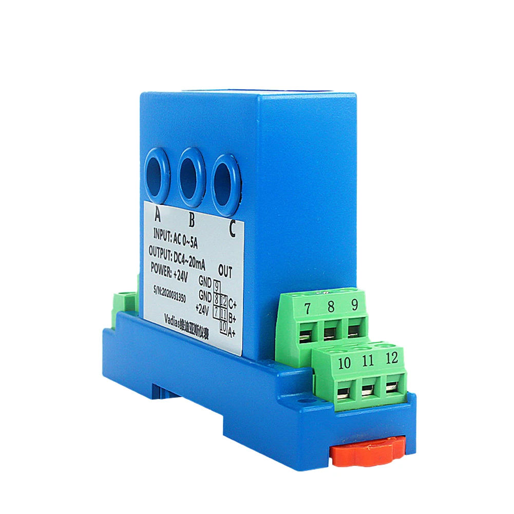 Three Phase AC Current for HVAC and Lighting Energy Management DC24V 3 Outputs 4-20mA 7x14x4cm Blue Three Phase