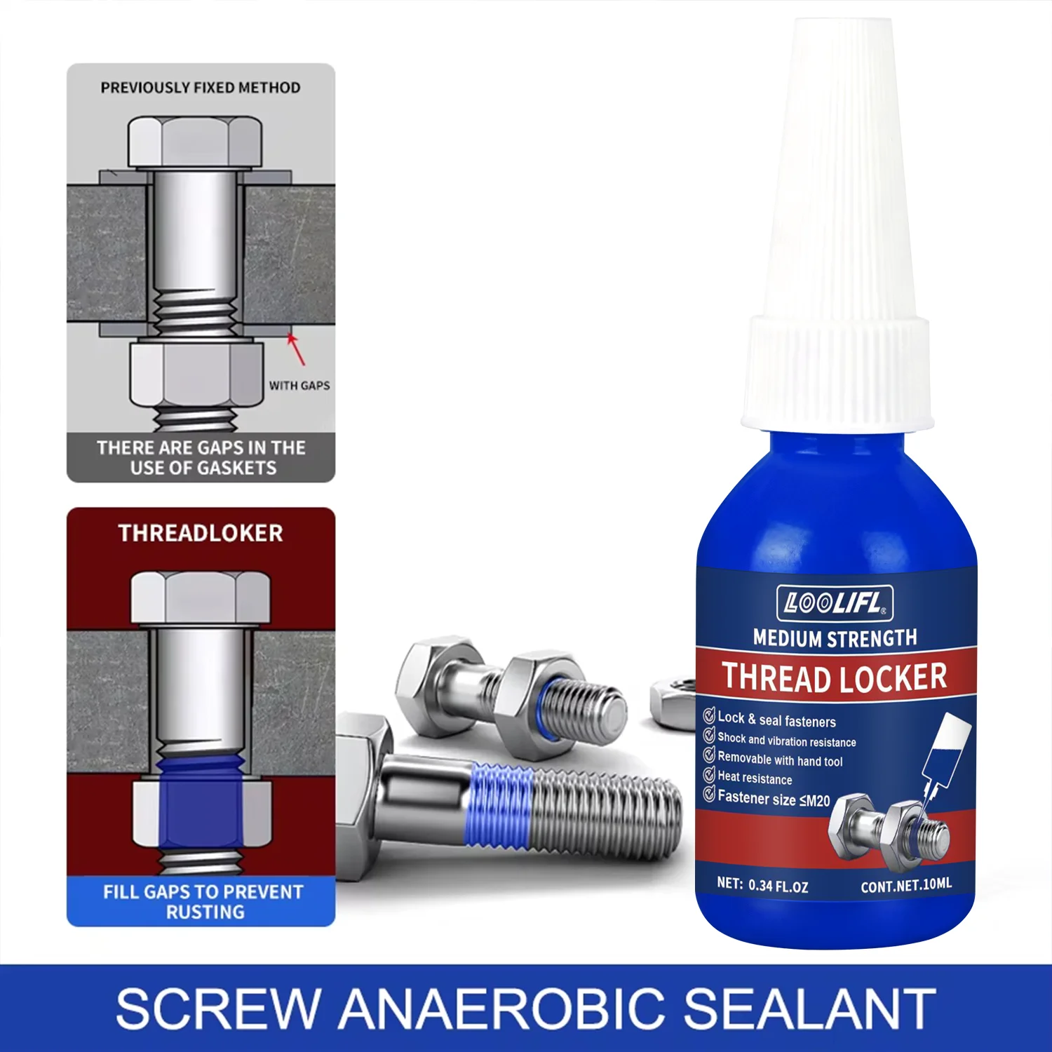 Threadlocker 271 Red High-Strength Thread Locker 243 Nuts-Bolts Locker Screw Adhesive Lock Tight Seal Fasteners Anaerobic Glue