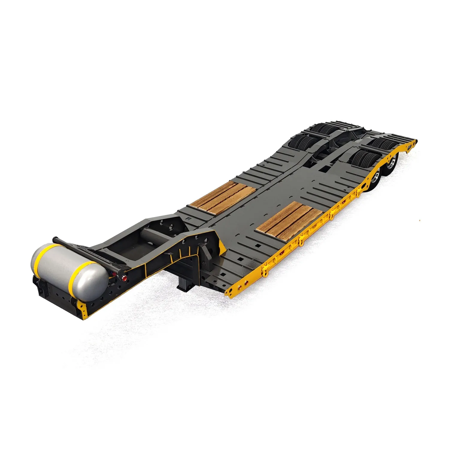 Remolque de cama plana baja con cuello de cisne de 2 ejes de Metal de 10,6 pulgadas de ancho para 1/14 DIY TAMIYA Control remoto Tractor camión excavadora RC