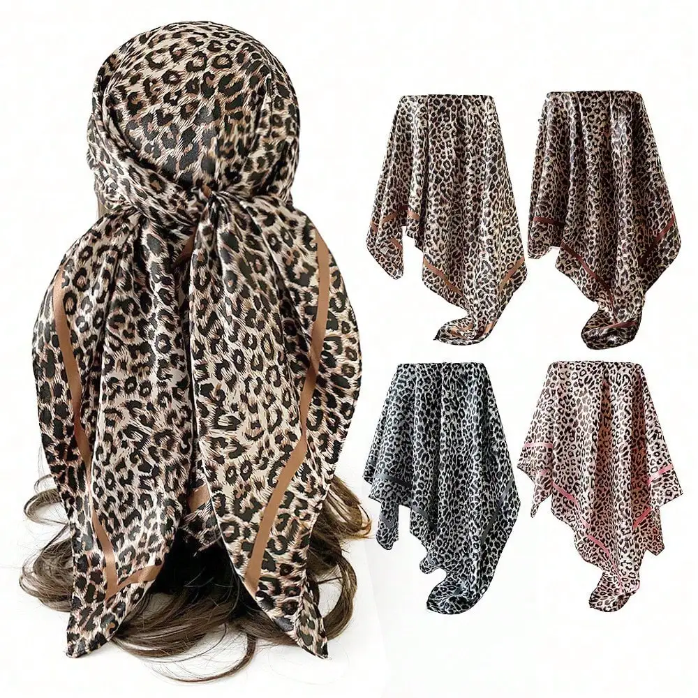 

Leopard print silk scarf 90cm women's new headscarf, shawl simulation silk satin square scarf, printed square scarf, silk scarf, smooth fabric, headscarf, binding bag, decorative silk scarf and scarf suitable for daily use