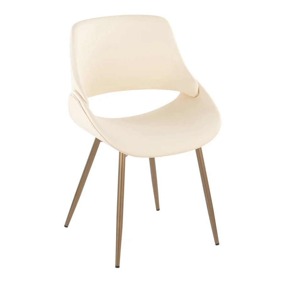 Contemporary Accent Chair in Antique Copper Metal and Cream Faux Leather - Set of 2 Upholstered Dining Living Room Kitchen Chai