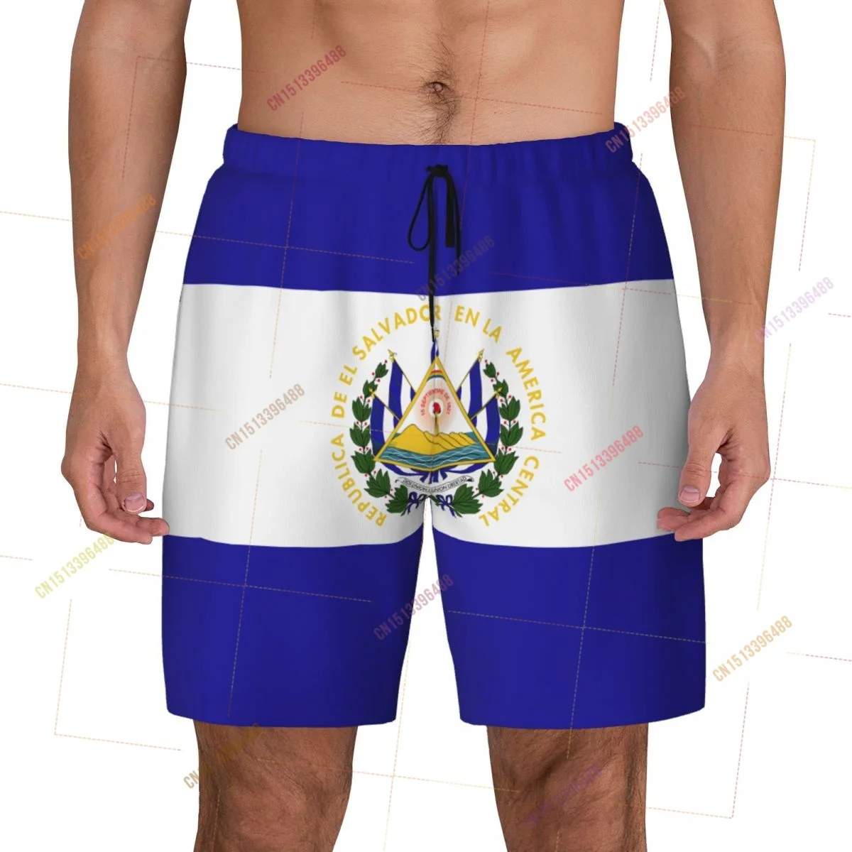 2026 El Salvador Flag Top Print 3D Mens Swimming Trunks Hawaiian Bathing Beach 2 in 1 Quick-Dry Summer Swim Shorts With Pockets