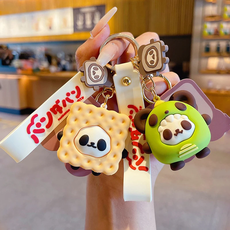 Creative Panda Toast Bread Keychain Cute Trend Animal Tiger Maid Panda Biscuit Doll Car Key Chain Couple Keyring Bag Charm Gift